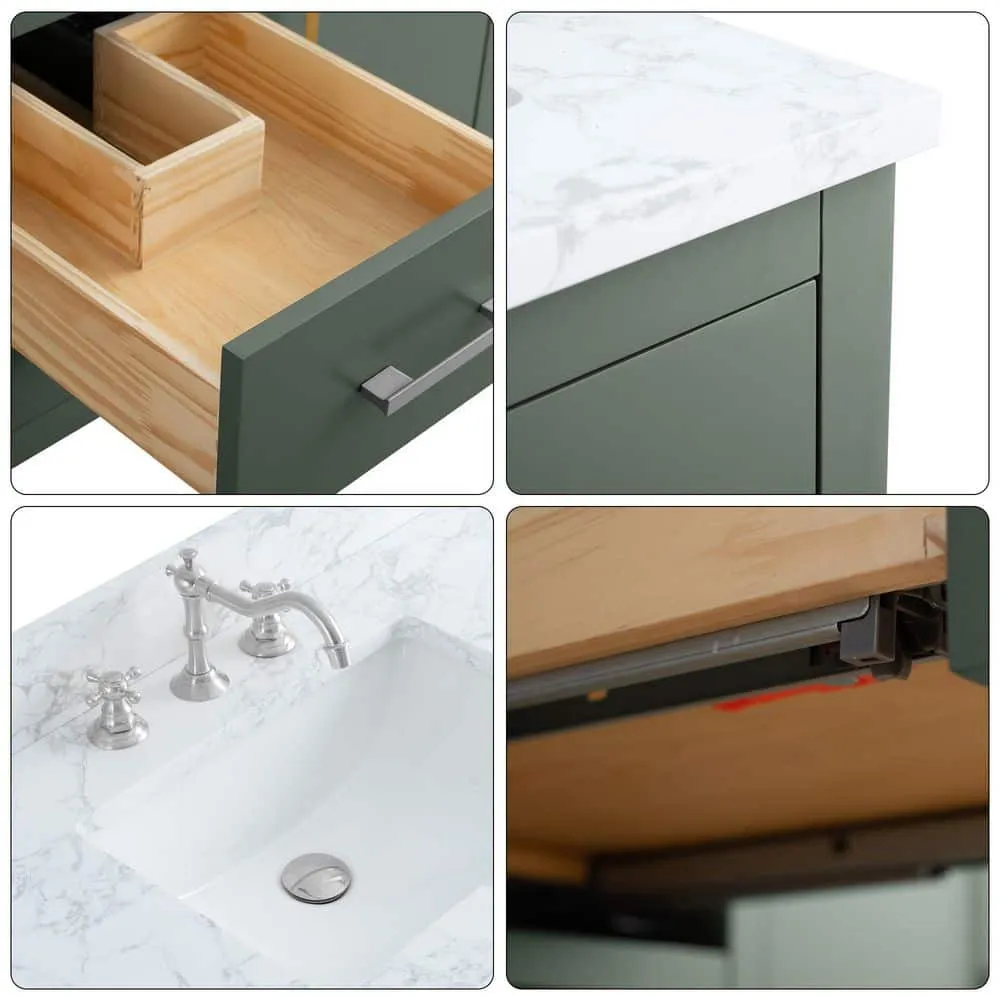 Vanity Art 60 in. W x 22 in. D x 34 in. H Single Sink Bathroom Vanity Cabinet in Vintage Green with Engineered Marble Top in White, photo 8 of 8