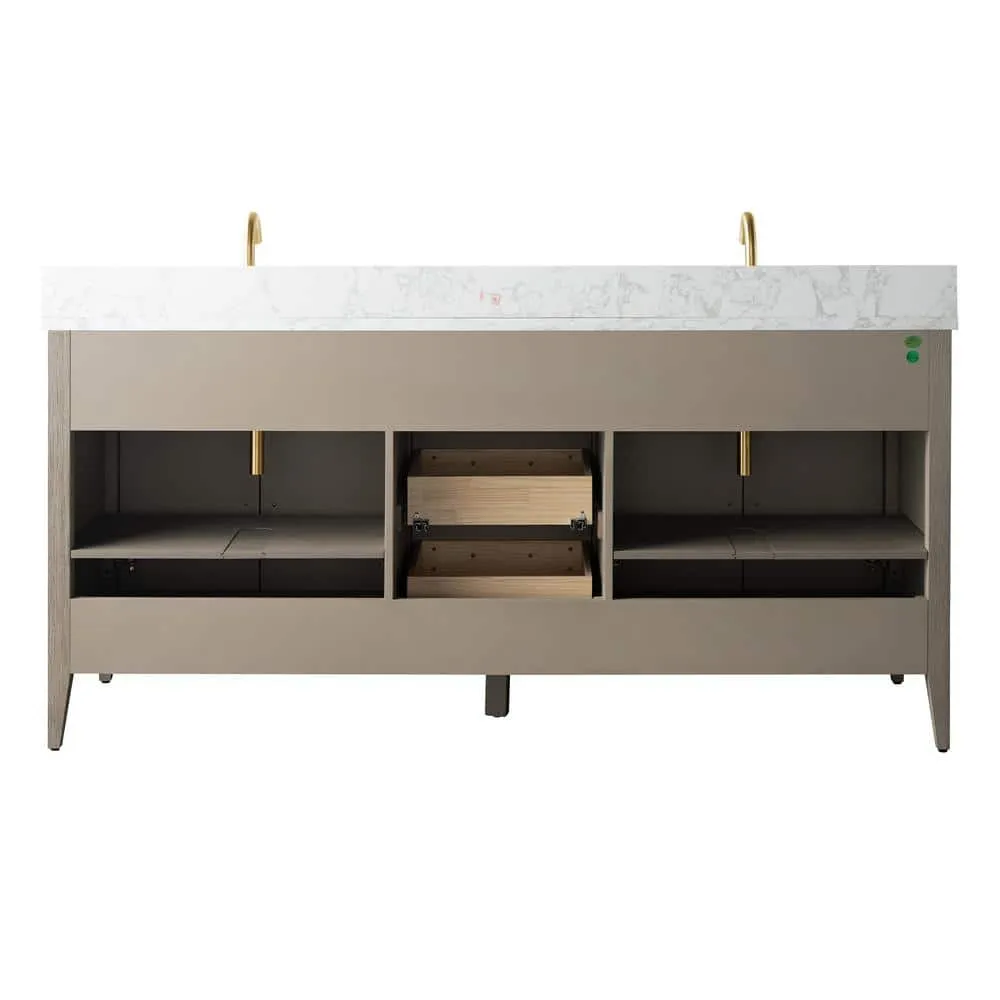 Vanity Art 72 in. W x 22 in. D x 34 in. H Double-Sink Bath Vanity Driftwood Gray with Engineered Marble Top in in Arabescato White, photo 4 of 12