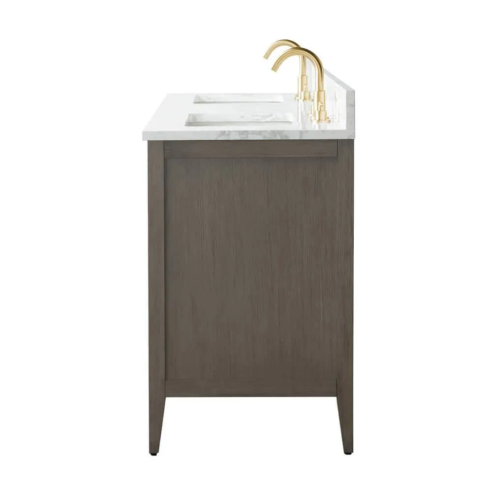 Vanity Art 72 in. W x 22 in. D x 34 in. H Double-Sink Bath Vanity Driftwood Gray with Engineered Marble Top in in Arabescato White, photo 2 of 12
