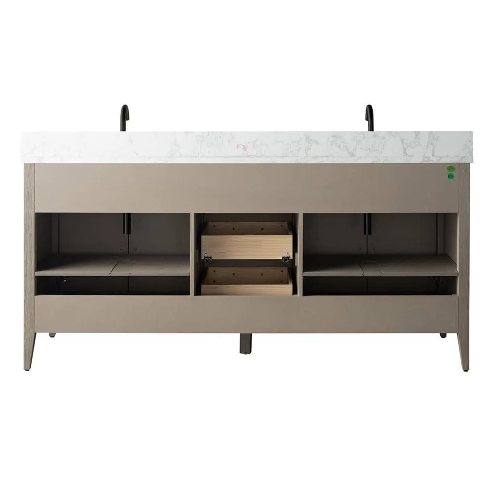 Vanity Art 72 in. W. x 22 in. D x 34 in. H Double Sink Bathroom Vanity Cabinet Driftwood Gray with Engineered Marble Top in White, photo 4 of 10