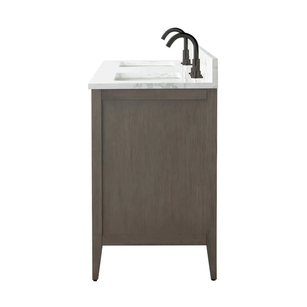 Vanity Art 72 in. W. x 22 in. D x 34 in. H Double Sink Bathroom Vanity Cabinet Driftwood Gray with Engineered Marble Top in White, photo 2 of 10