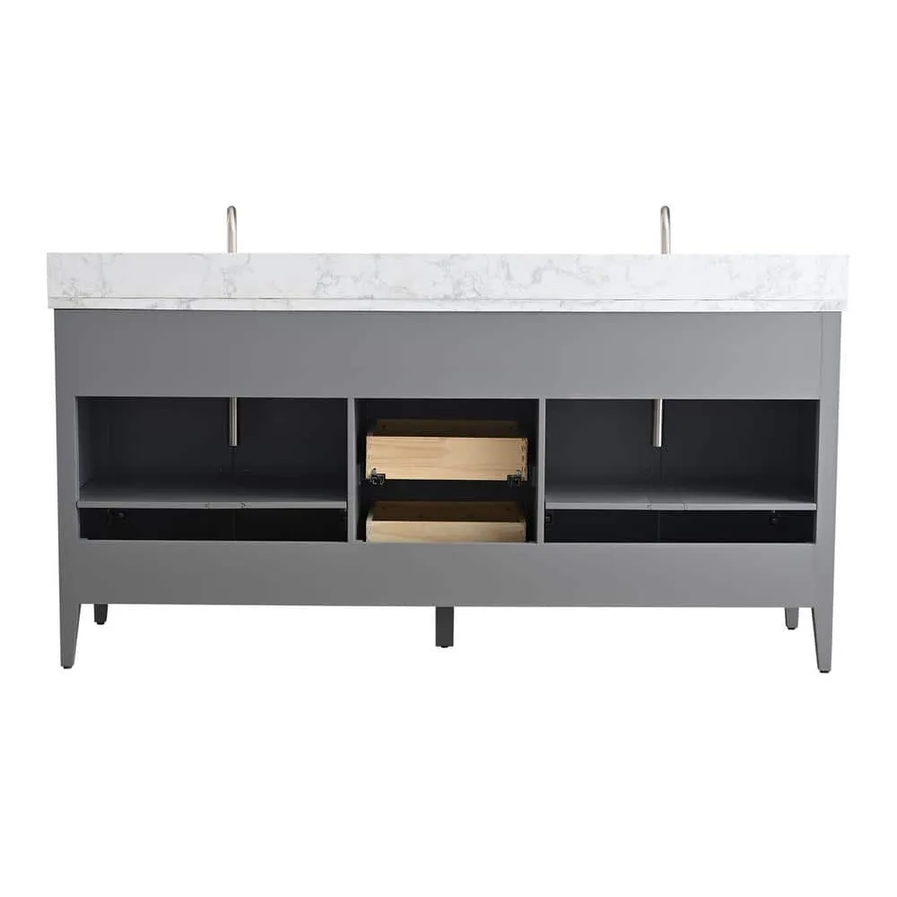 Vanity Art 72 in. W x 22 in. D x 34 in. H Double Sink Bathroom Vanity Cabinet in Cashmere Gray with Engineered Marble Top, photo 4 of 13