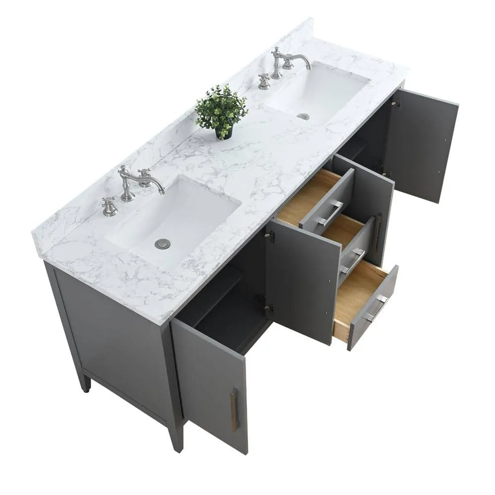 Vanity Art 72 in. W x 22 in. D x 34 in. H Double Sink Bathroom Vanity Cabinet in Cashmere Gray with Engineered Marble Top, photo 9 of 13