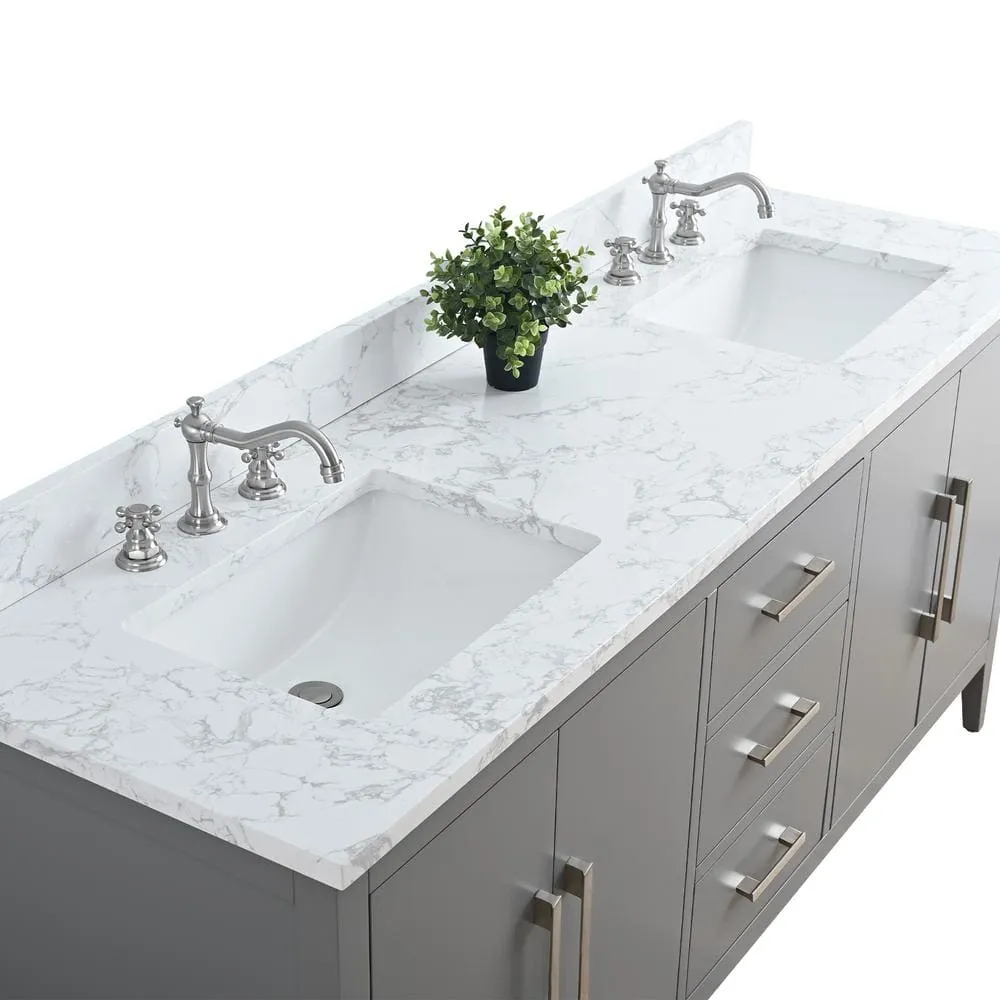 Vanity Art 72 in. W x 22 in. D x 34 in. H Double Sink Bathroom Vanity Cabinet in Cashmere Gray with Engineered Marble Top, photo 10 of 13