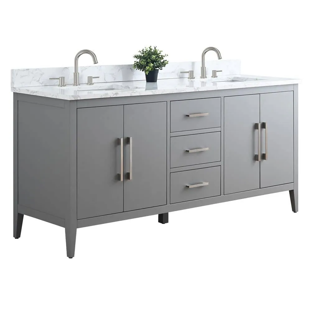 Vanity Art 72 in. W x 22 in. D x 34 in. H Double Sink Bathroom Vanity Cabinet in Cashmere Gray with Engineered Marble Top, photo 8 of 9