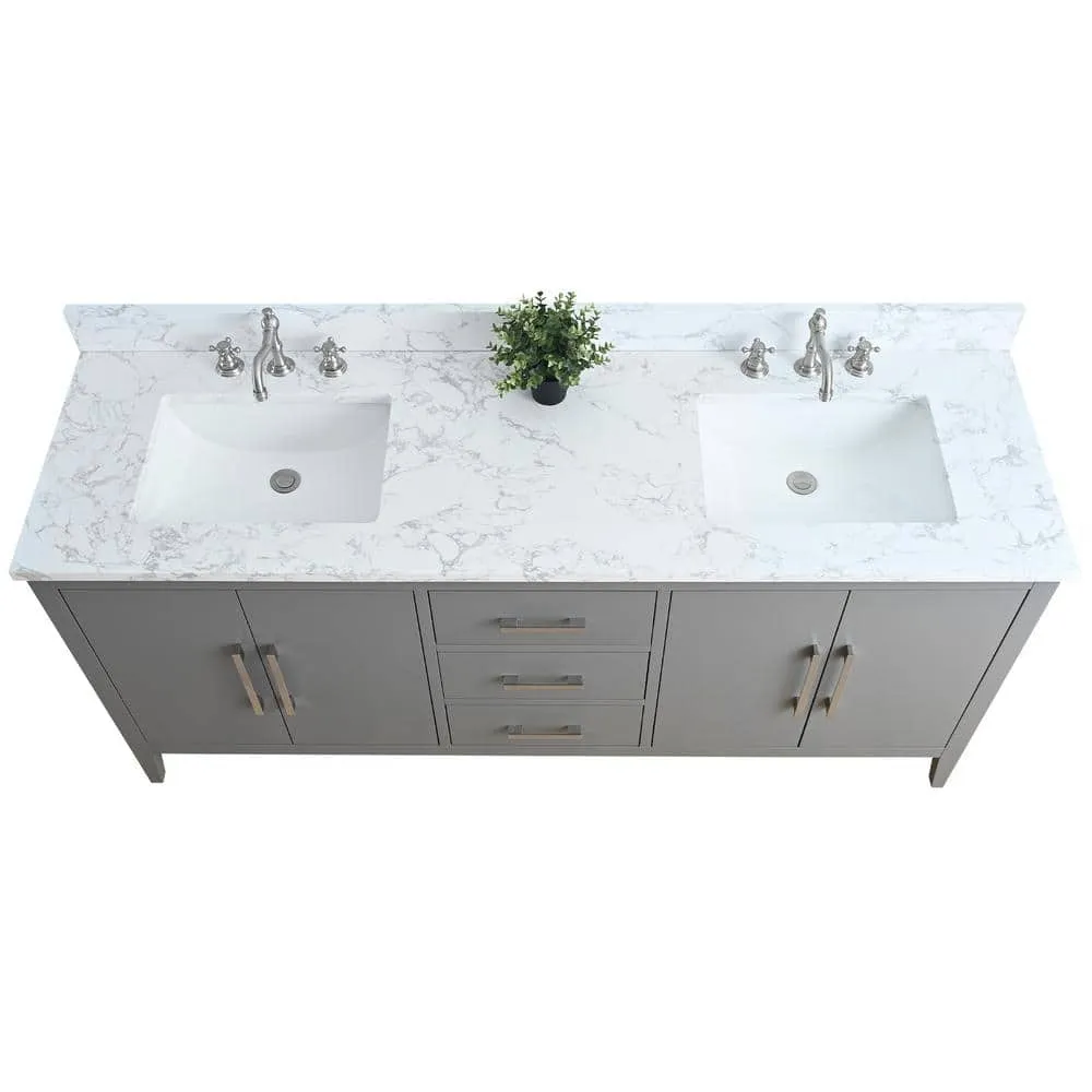 Vanity Art 72 in. W x 22 in. D x 34 in. H Double Sink Bathroom Vanity Cabinet in Cashmere Gray with Engineered Marble Top, photo 3 of 13