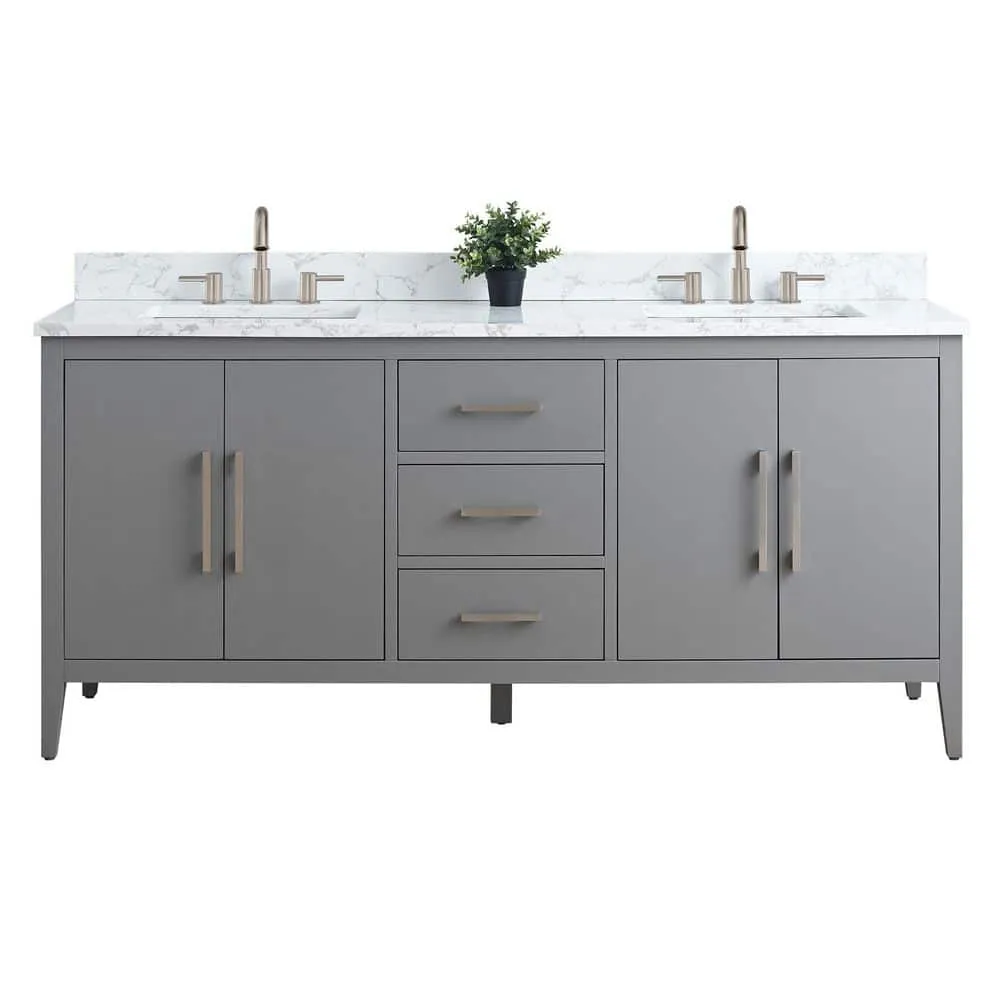 Vanity Art 72 in. W x 22 in. D x 34 in. H Double Sink Bathroom Vanity Cabinet in Cashmere Gray with Engineered Marble Top, photo 7 of 9