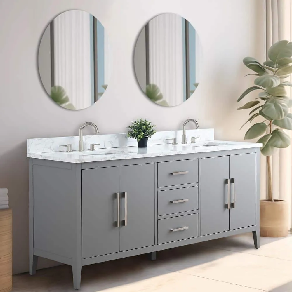Vanity Art 72 in. W x 22 in. D x 34 in. H Double Sink Bathroom Vanity Cabinet in Cashmere Gray with Engineered Marble Top, photo 7 of 13