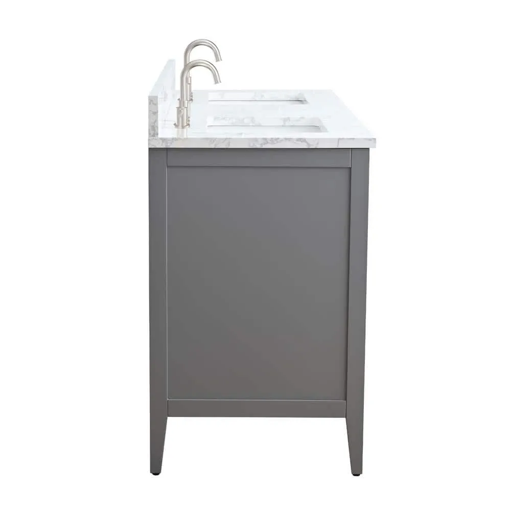 Vanity Art 72 in. W x 22 in. D x 34 in. H Double Sink Bathroom Vanity Cabinet in Cashmere Gray with Engineered Marble Top, photo 2 of 13