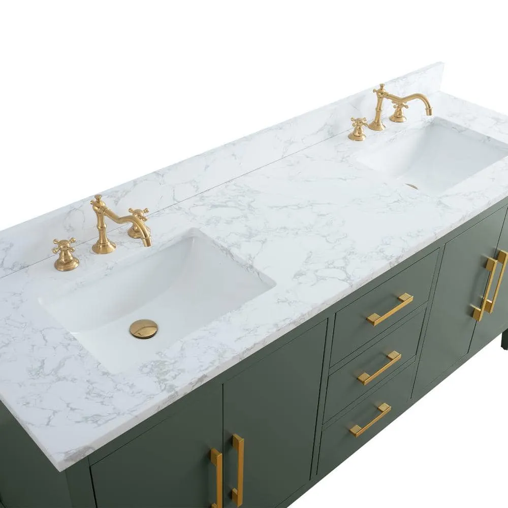 Vanity Art 72 in. W x 22 in. D x 34 in. H Double Sink Bathroom Vanity Cabinet in Vintage Green with Engineered Marble Top, photo 10 of 12