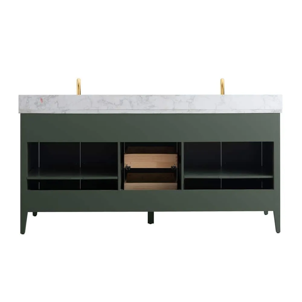Vanity Art 72 in. W x 22 in. D x 34 in. H Double Sink Bathroom Vanity Cabinet in Vintage Green with Engineered Marble Top, photo 5 of 12