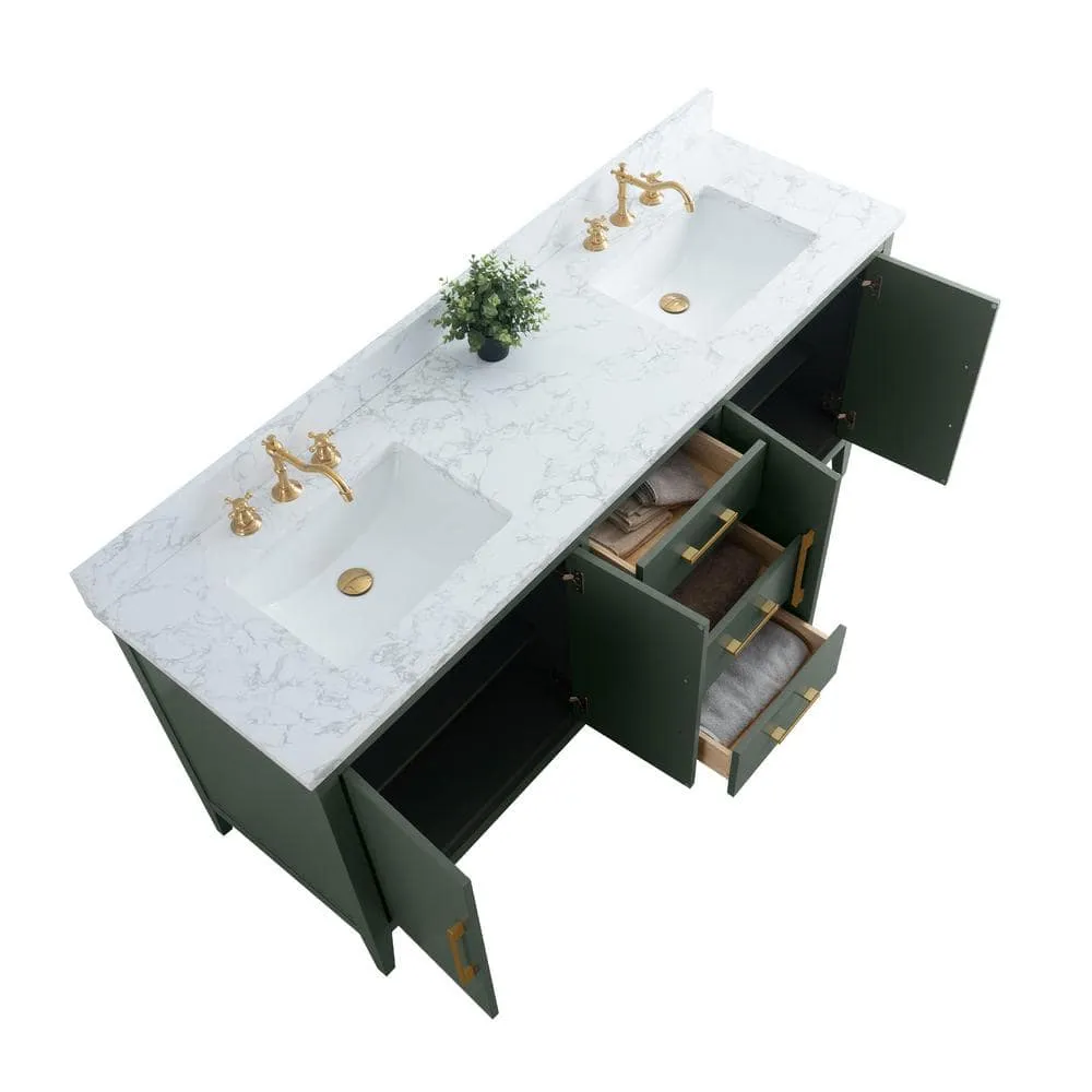 Vanity Art 72 in. W x 22 in. D x 34 in. H Double Sink Bathroom Vanity Cabinet in Vintage Green with Engineered Marble Top, photo 6 of 12