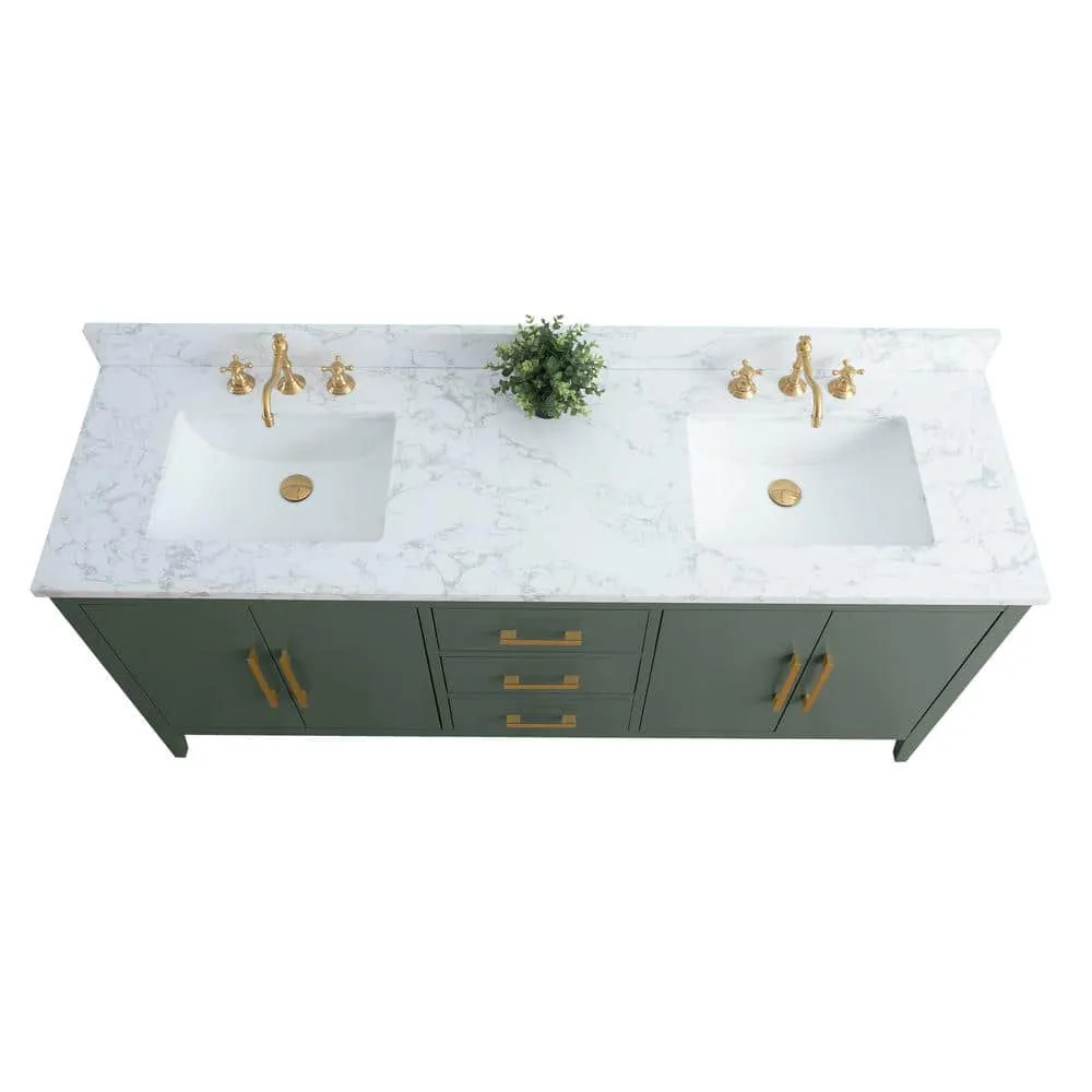 Vanity Art 72 in. W x 22 in. D x 34 in. H Double Sink Bathroom Vanity Cabinet in Vintage Green with Engineered Marble Top, photo 3 of 12