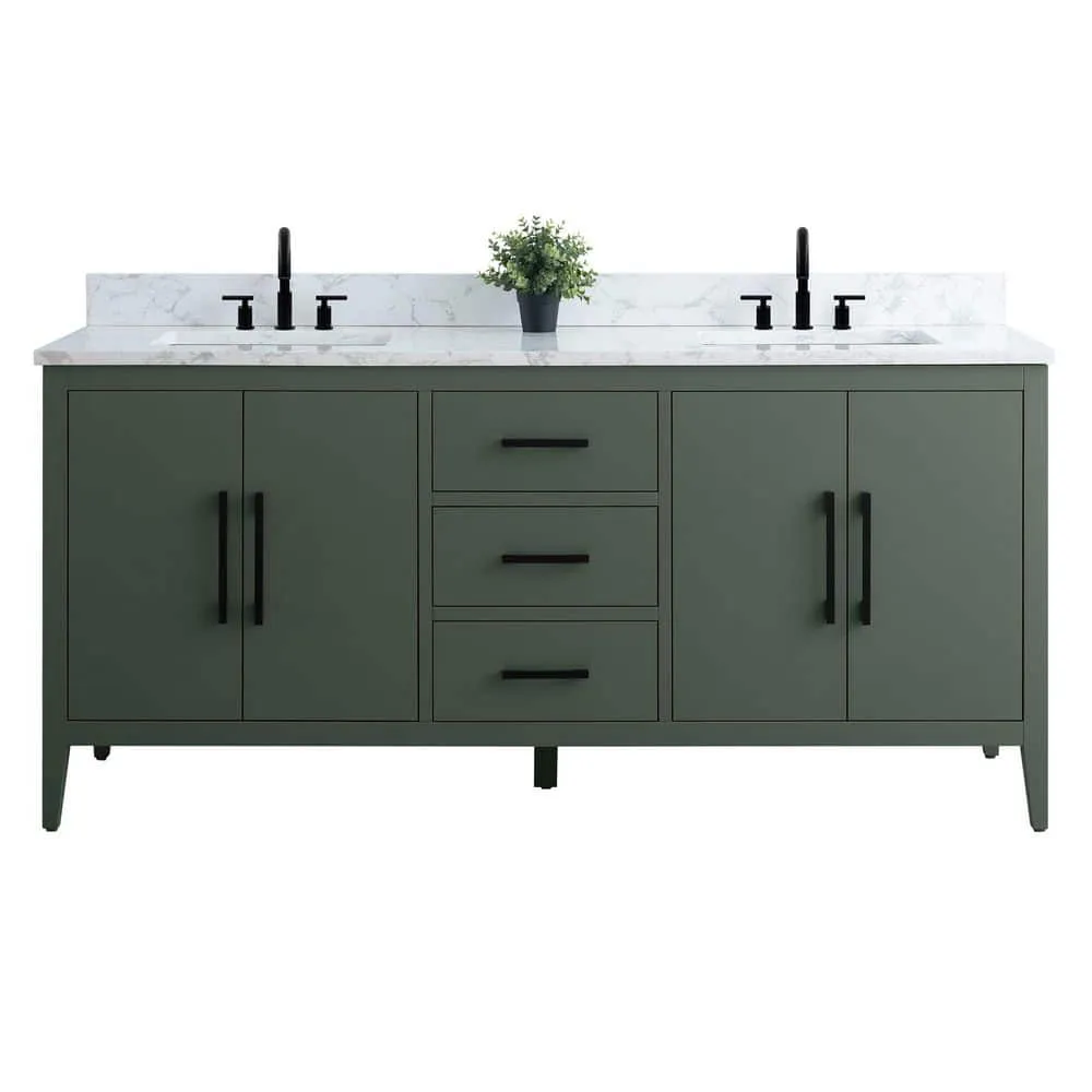 Vanity Art 72 in. W x 22 in. D x 34 in. H Double Sink Bathroom Vanity Cabinet in Vintage Green with Engineered Marble Top, photo 6 of 8