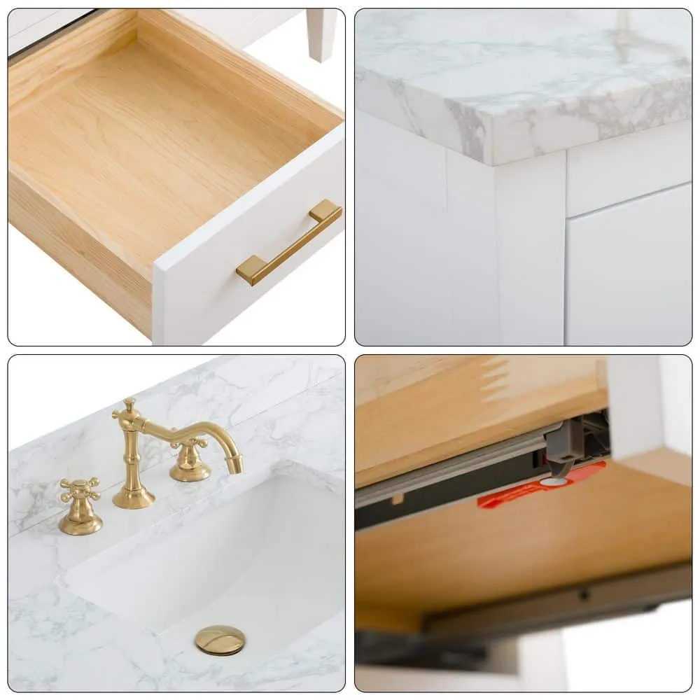 Vanity Art 72 in. W x 22 in. D x 34 in. H Double Sink Bathroom Vanity Cabinet in White with Engineered Marble Top, photo 8 of 9