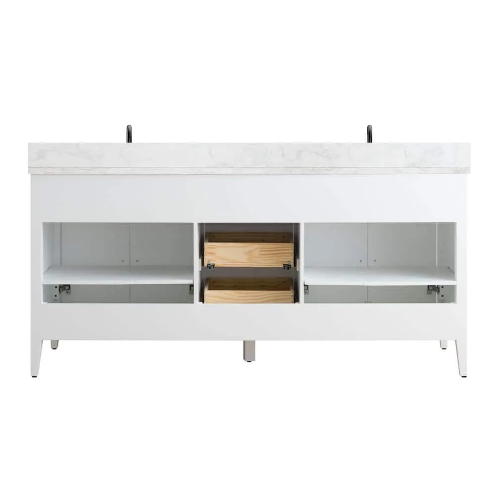 Vanity Art 72 in. W x 22 in. D x 34 in. H Double Sink Bathroom Vanity Cabinet in White with Engineered Marble Top, photo 5 of 12