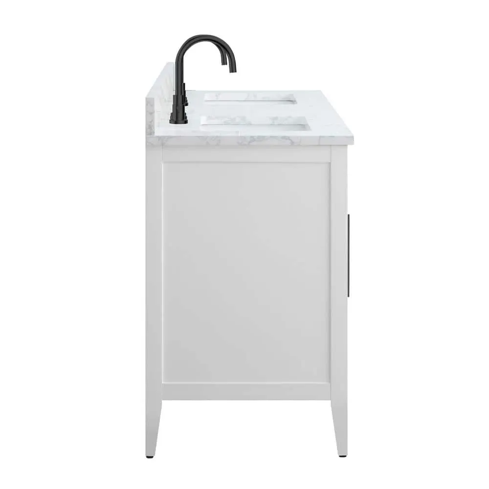 Vanity Art 72 in. W x 22 in. D x 34 in. H Double Sink Bathroom Vanity Cabinet in White with Engineered Marble Top, photo 2 of 12