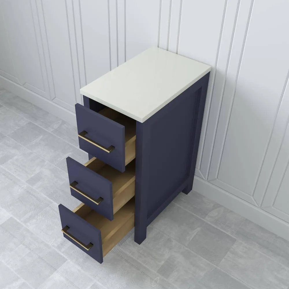 Vanity Art 12 in. W x 18.5 in. D x 30 in. H Bath Vanity Side Cabinet in Blue with Engineered Marble Top, photo 3 of 4
