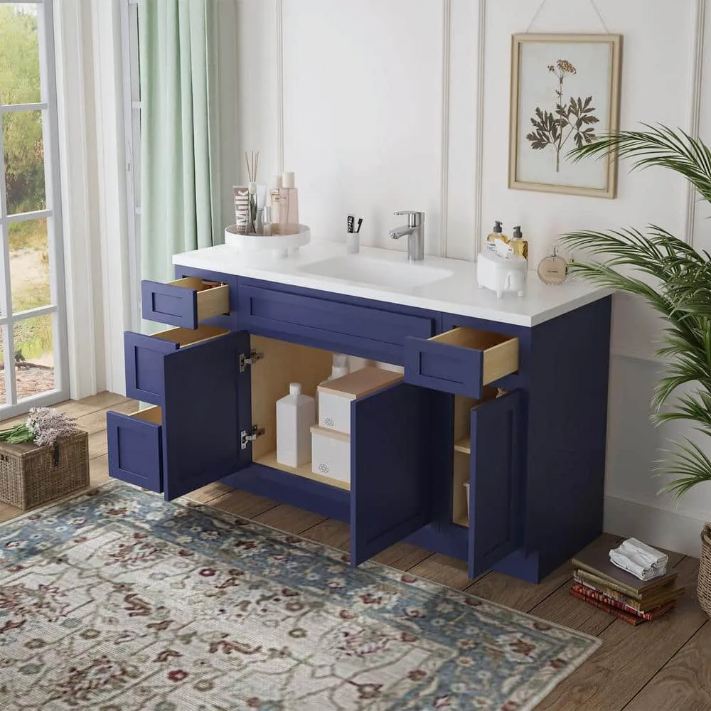 Vanity Art 54 in. W x 21 in. D x 32.5 in. H Bath Vanity Cabinet without Top in Blue, photo 3 of 9