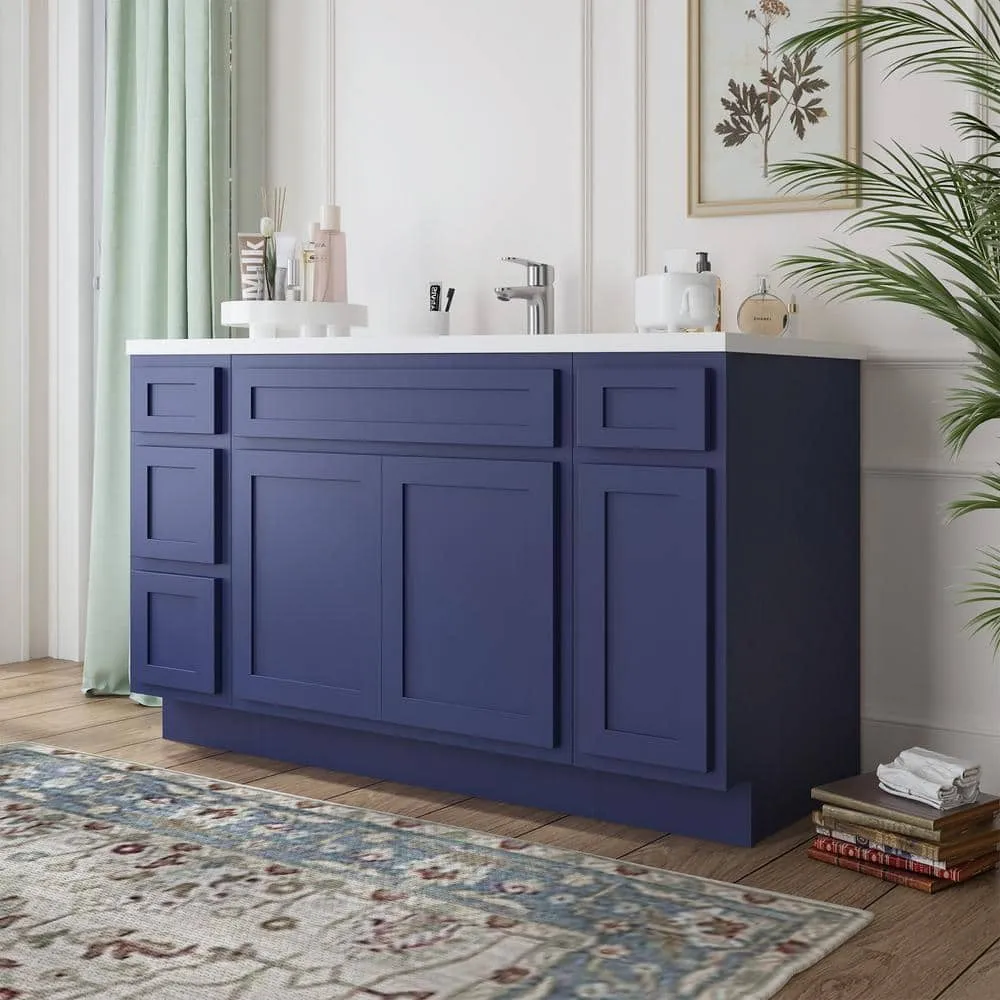 Vanity Art 54 in. W x 21 in. D x 32.5 in. H Bath Vanity Cabinet without Top in Blue, photo 2 of 9