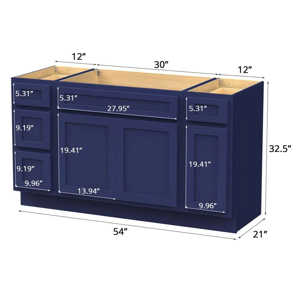 Vanity Art 54 in. W x 21 in. D x 32.5 in. H Bath Vanity Cabinet without Top in Blue, photo 9 of 9