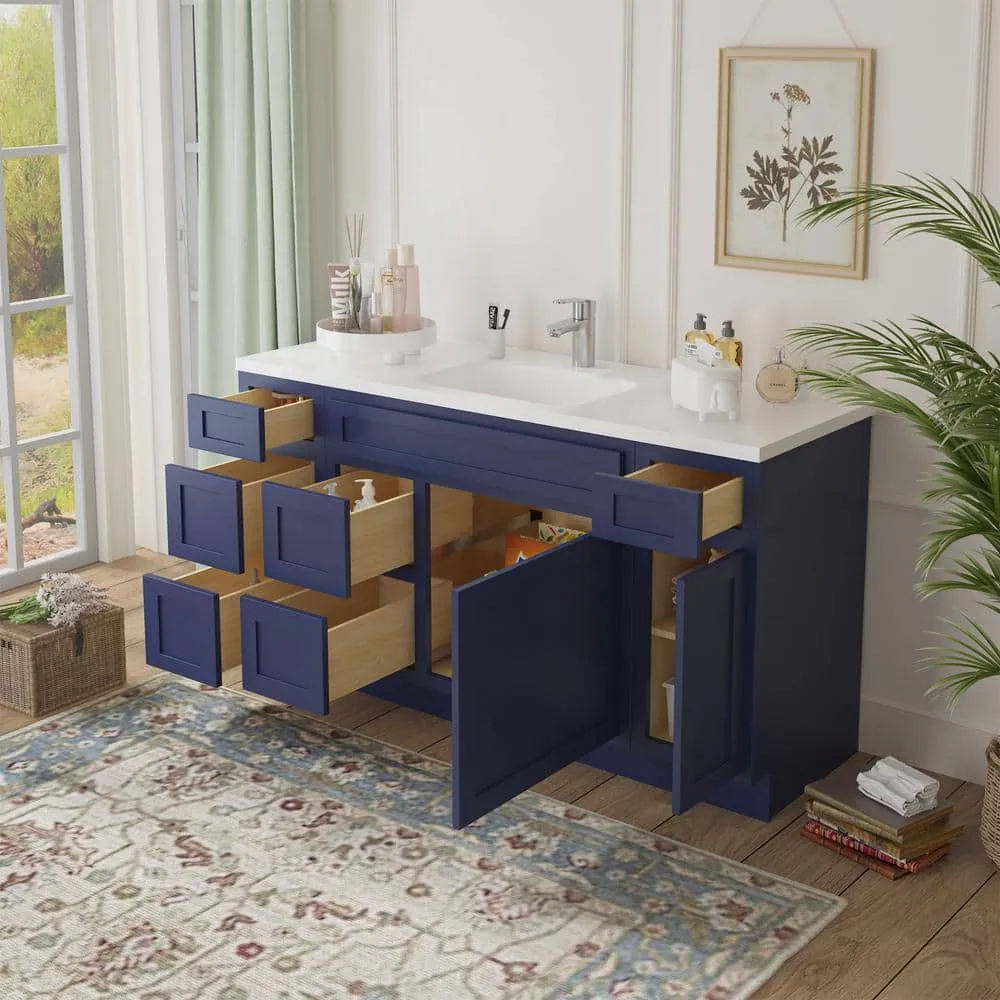 Vanity Art 60 in. W x 21 in. D x 32.5 in. H Bath Vanity Cabinet without Top in Blue, photo 4 of 9
