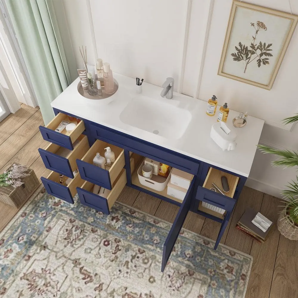 Vanity Art 60 in. W x 21 in. D x 32.5 in. H Bath Vanity Cabinet without Top in Blue, photo 3 of 9