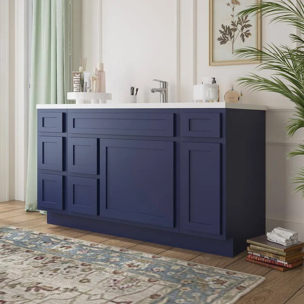 Vanity Art 60 in. W x 21 in. D x 32.5 in. H Bath Vanity Cabinet without Top in Blue, photo 2 of 9