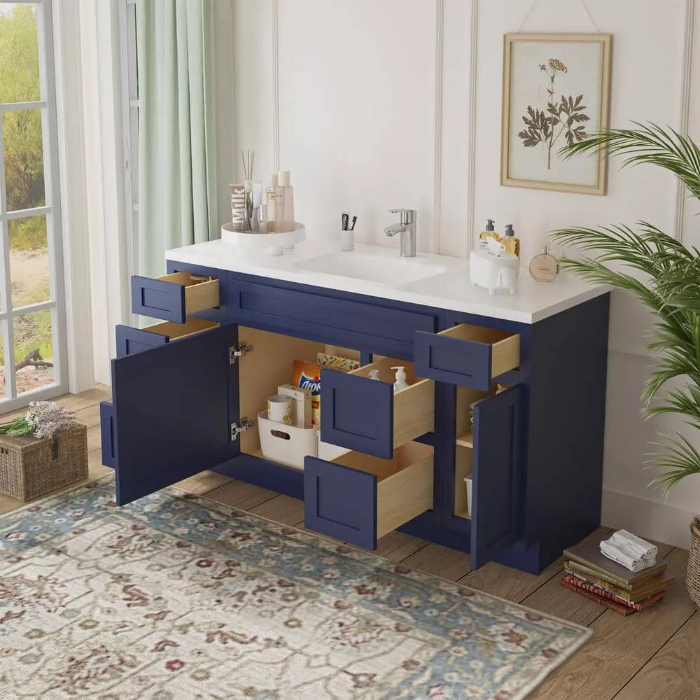 Vanity Art 60 in. W x 21 in. D x 32.5 in. H Bath Vanity Cabinet without Top in Blue, photo 4 of 9