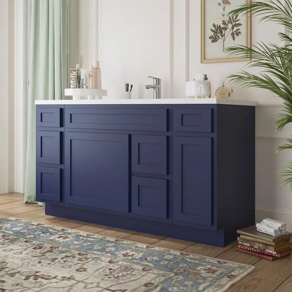 Vanity Art 60 in. W x 21 in. D x 32.5 in. H Bath Vanity Cabinet without Top in Blue, photo 2 of 9