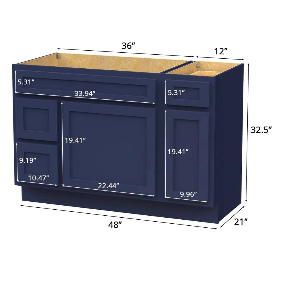 Vanity Art 48 in. W x 21 in. D x 32.5 in. H Bath Vanity Cabinet without Top in Blue, photo 6 of 9