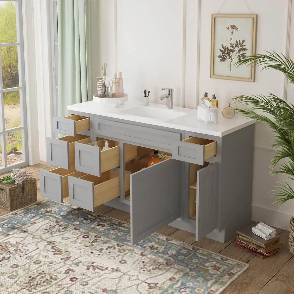 Vanity Art 60 in. W x 21 in. D x 32.5 in. H Bath Vanity Cabinet without Top in Gray, photo 4 of 9