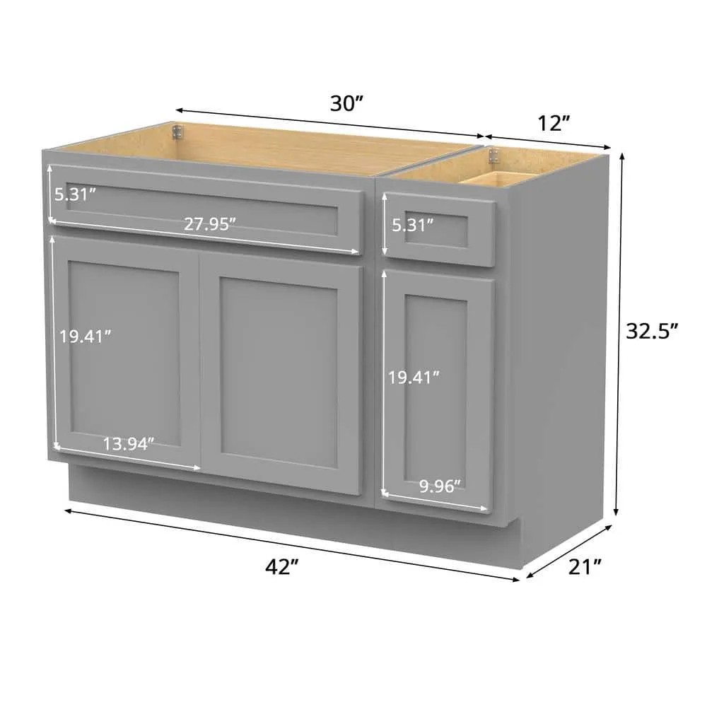 Vanity Art 42 in. W x 21 in. D x 32.5 in. H Bath Vanity Cabinet without Top in Gray, photo 6 of 9