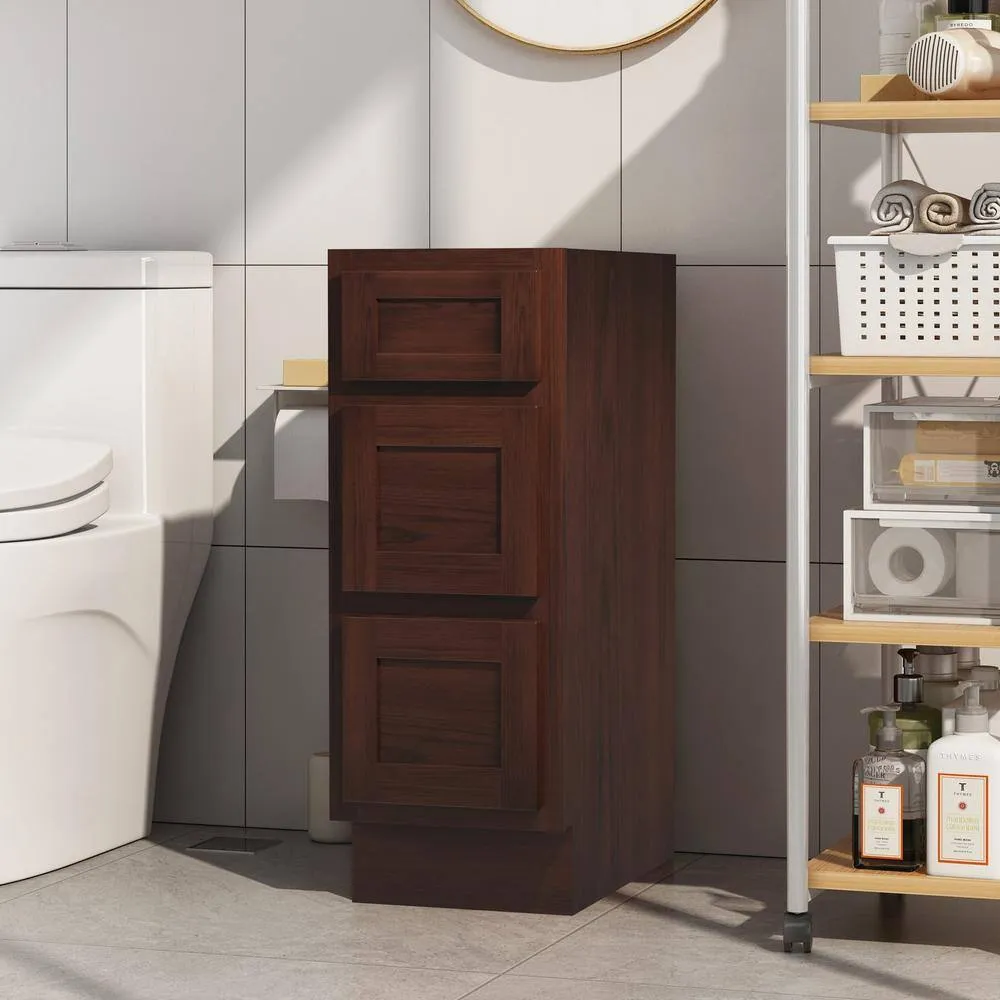 Vanity Art 12 in. W x 21 in. D x 32.5 in. H 3-Drawers Bath Vanity Cabinet Only in Brown, photo 3 of 9