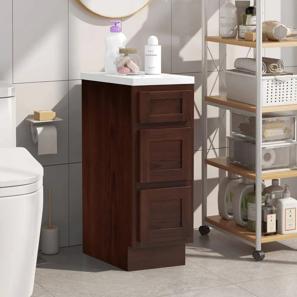 Vanity Art 12 in. W x 21 in. D x 32.5 in. H 3-Drawers Bath Vanity Cabinet Only in Brown, photo 2 of 9