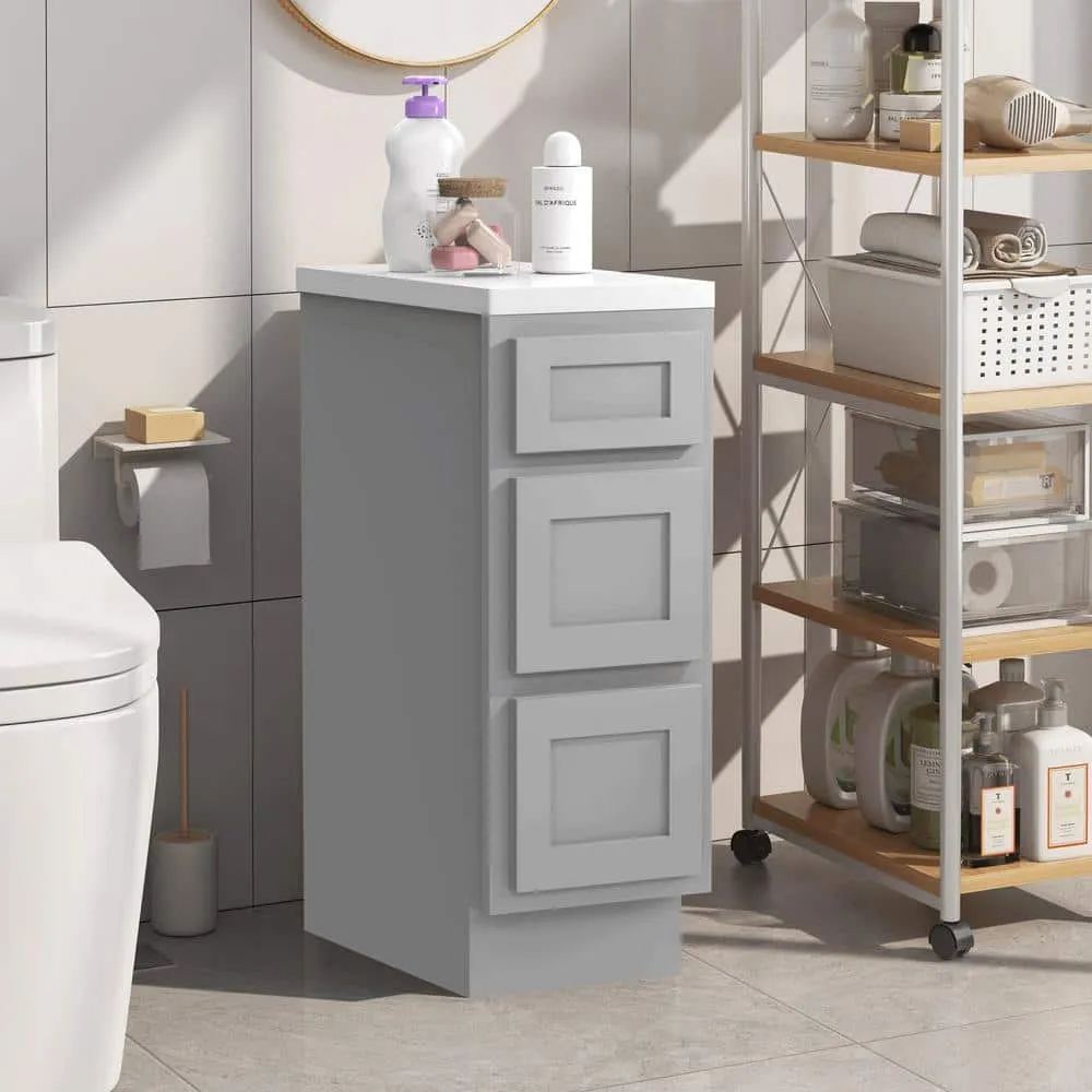 Vanity Art 12 in. W x 21 in. D x 32.5 in. H 3-Drawers Bath Vanity Cabinet Only in Gray, photo 9 of 9