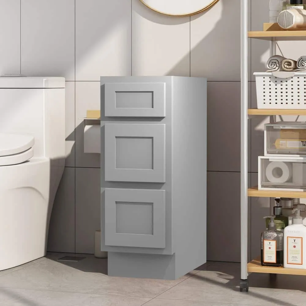 Vanity Art 12 in. W x 21 in. D x 32.5 in. H 3-Drawers Bath Vanity Cabinet Only in Gray, photo 2 of 9