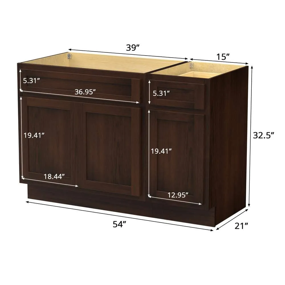 Vanity Art 54 in. W x 21 in. D x 32.5 in. H Bath Vanity Cabinet without Top in Brown, photo 6 of 9
