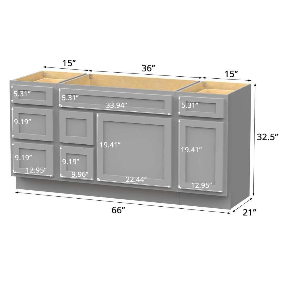 Vanity Art 66 in. W x 21 in. D x 32.5 in. H Bath Vanity Cabinet without Top in Gray, photo 10 of 10