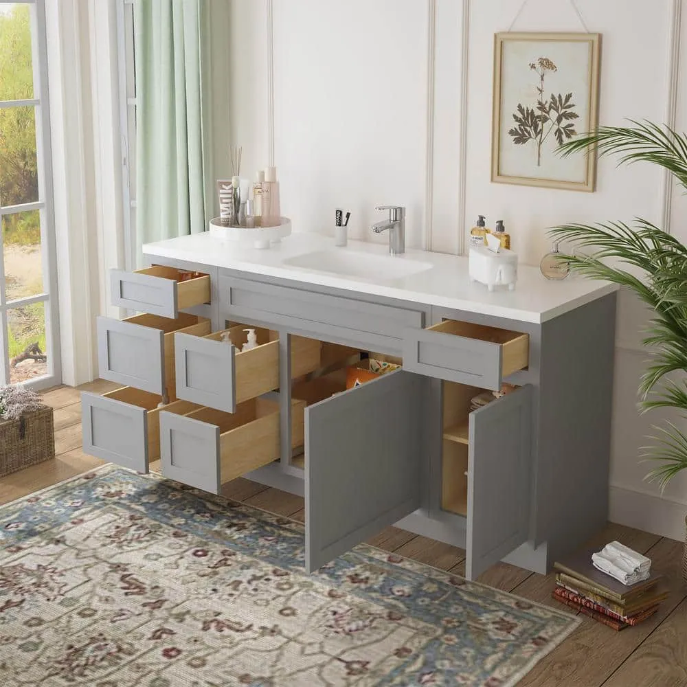 Vanity Art 66 in. W x 21 in. D x 32.5 in. H Bath Vanity Cabinet without Top in Gray, photo 4 of 10