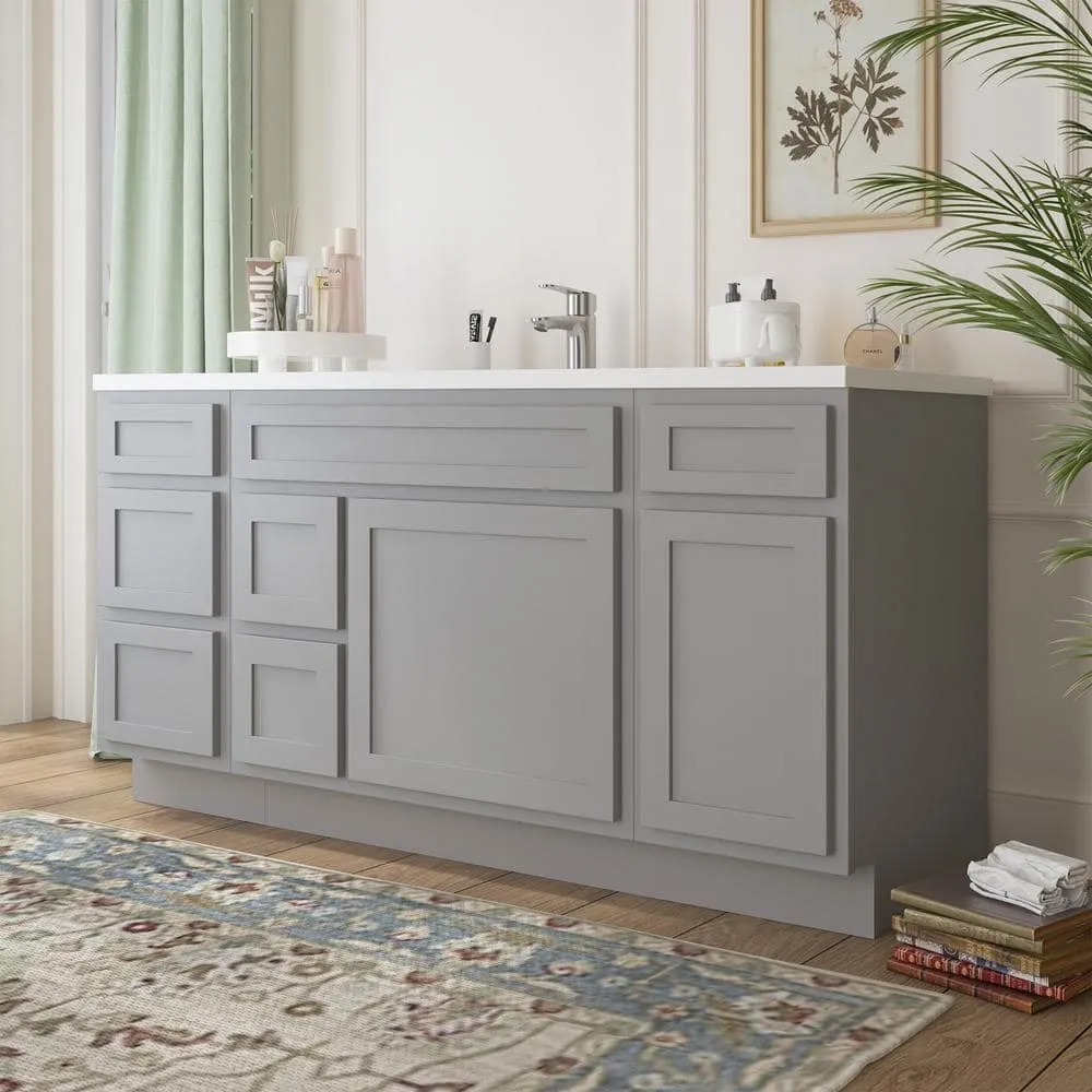 Vanity Art 66 in. W x 21 in. D x 32.5 in. H Bath Vanity Cabinet without Top in Gray, photo 2 of 10