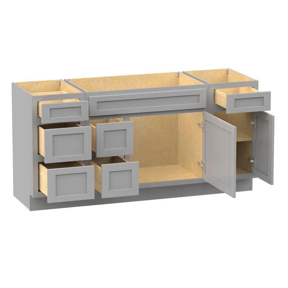 Vanity Art 66 in. W x 21 in. D x 32.5 in. H Bath Vanity Cabinet without Top in Gray, photo 9 of 10