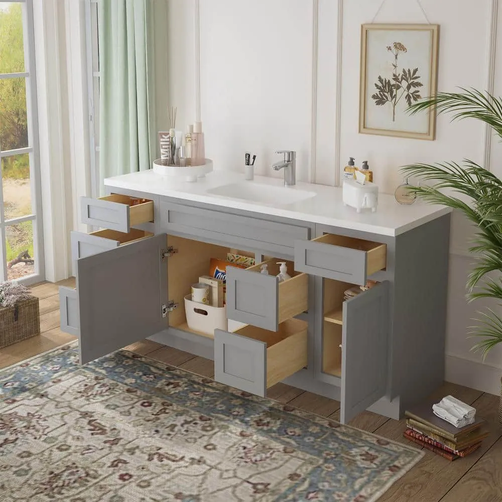 Vanity Art 66 in. W x 21 in. D x 32.5 in. H Bath Vanity Cabinet without Top in Gray, photo 5 of 9