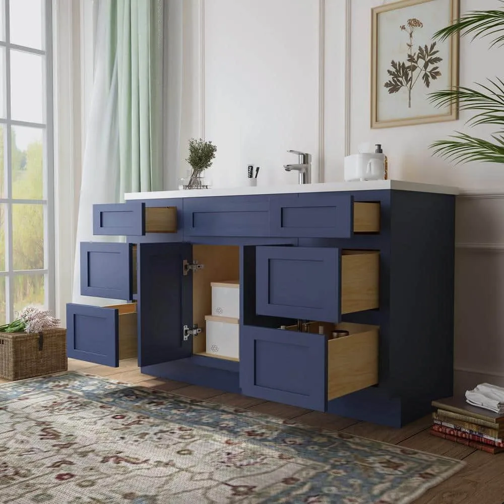 Vanity Art 54 in. W x 21 in. D x 32.5 in. H Bath Vanity Cabinet without Top in Blue, photo 13 of 17