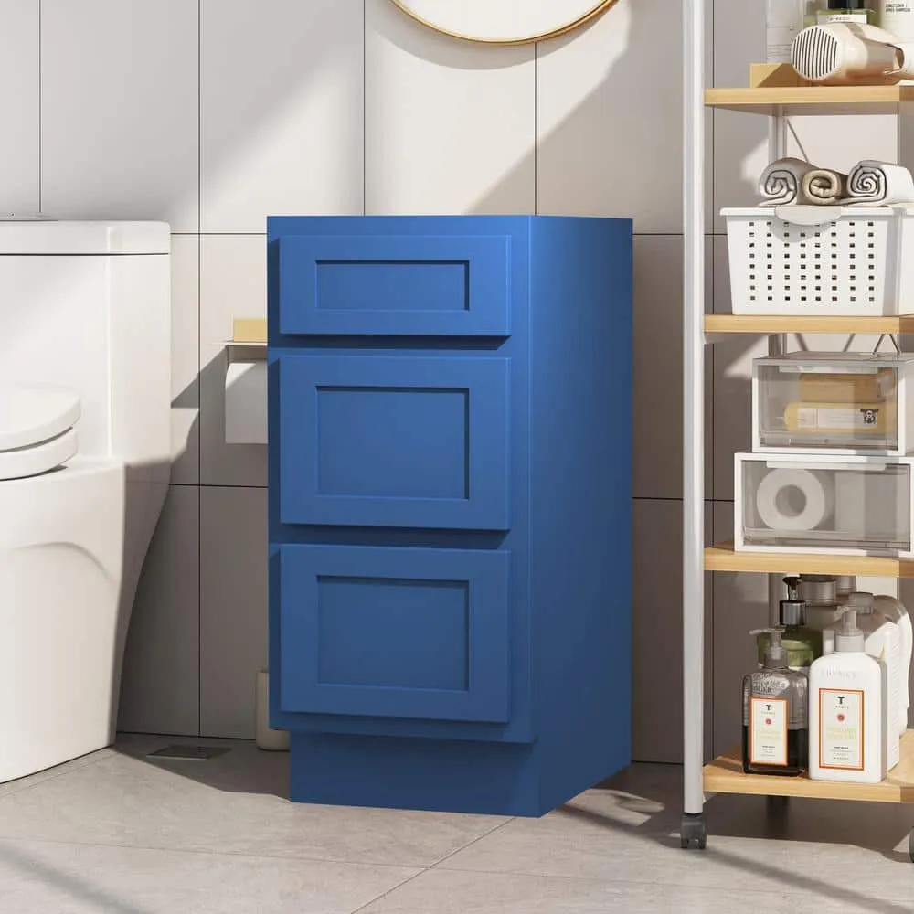 Vanity Art 15 in. W x 21 in. D x 32.5 in. H 3-Drawers Bath Vanity Cabinet without Top in Blue, photo 3 of 9