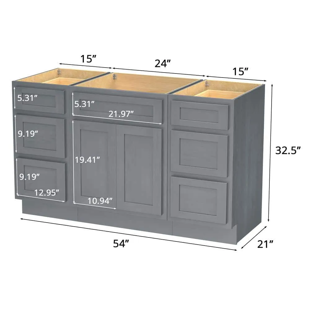Vanity Art 54 in. W x 21 in. D x 32.5 in. H Bath Vanity Cabinet without Top in Silver, photo 9 of 9