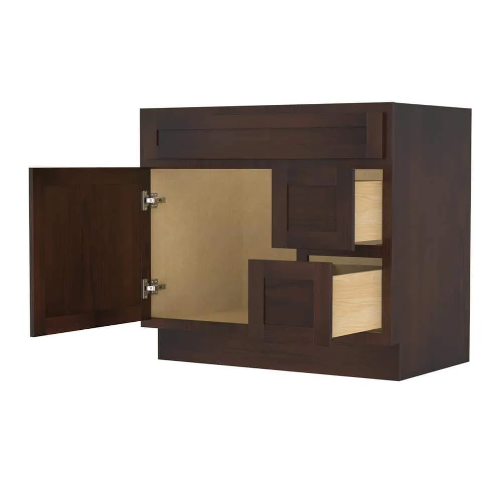 Vanity Art 36 in. W x 21 in. D x 32.5 in. H 2-Right Drawers Bath Vanity Cabinet Only in Brown, photo 10 of 12