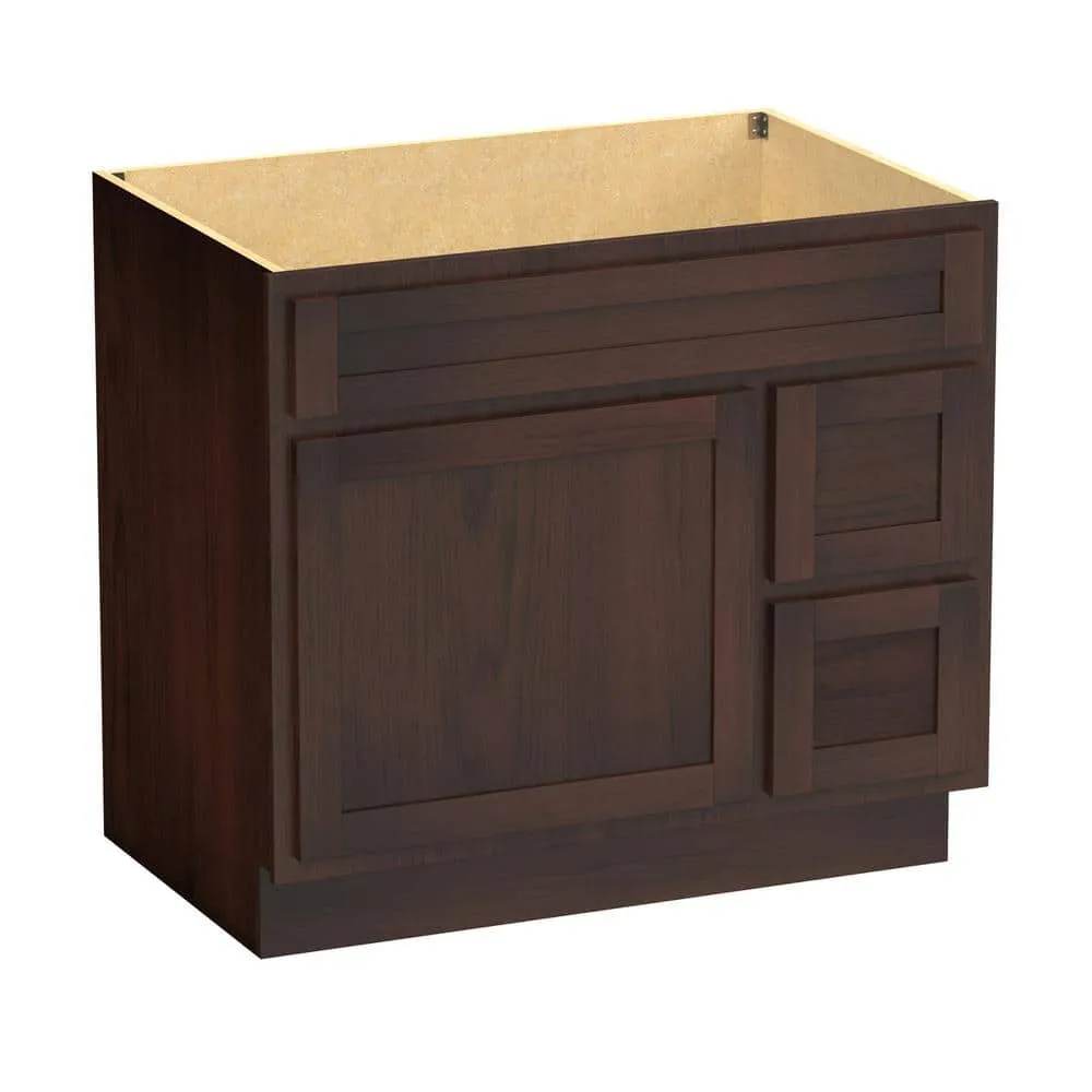 Vanity Art 36 in. W x 21 in. D x 32.5 in. H 2-Right Drawers Bath Vanity Cabinet Only in Brown, photo 8 of 12