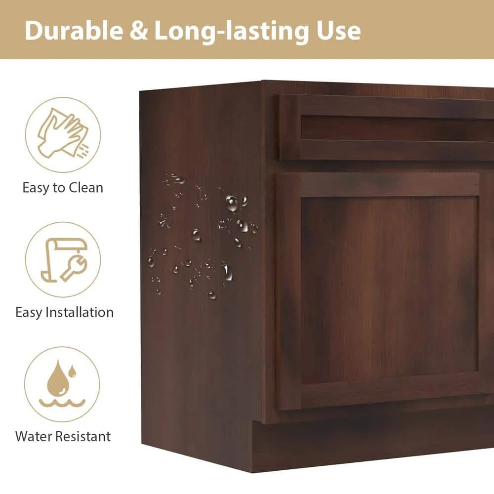 Vanity Art 36 in. W x 21 in. D x 32.5 in. H 2-Right Drawers Bath Vanity Cabinet Only in Brown, photo 5 of 12