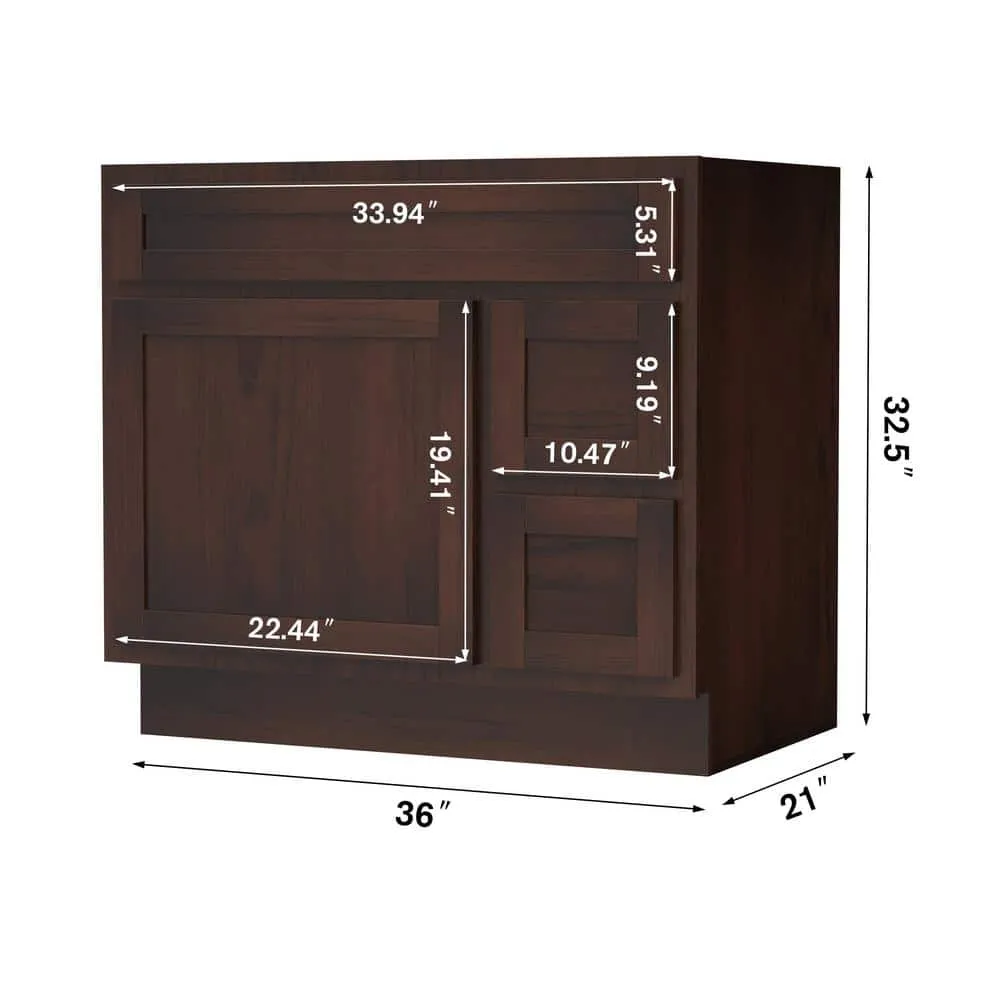 Vanity Art 36 in. W x 21 in. D x 32.5 in. H 2-Right Drawers Bath Vanity Cabinet Only in Brown, photo 12 of 12